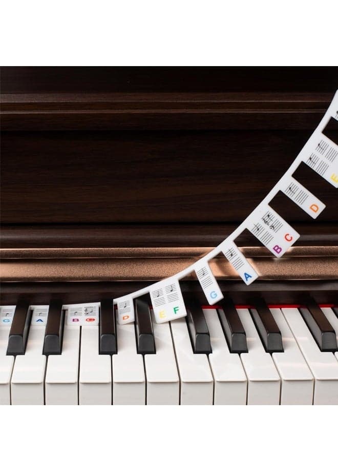 Removable Piano Key Stickers - 88 Key Silicone Keyboard Labels for Beginners, Colourful Note Stickers with Storage Box