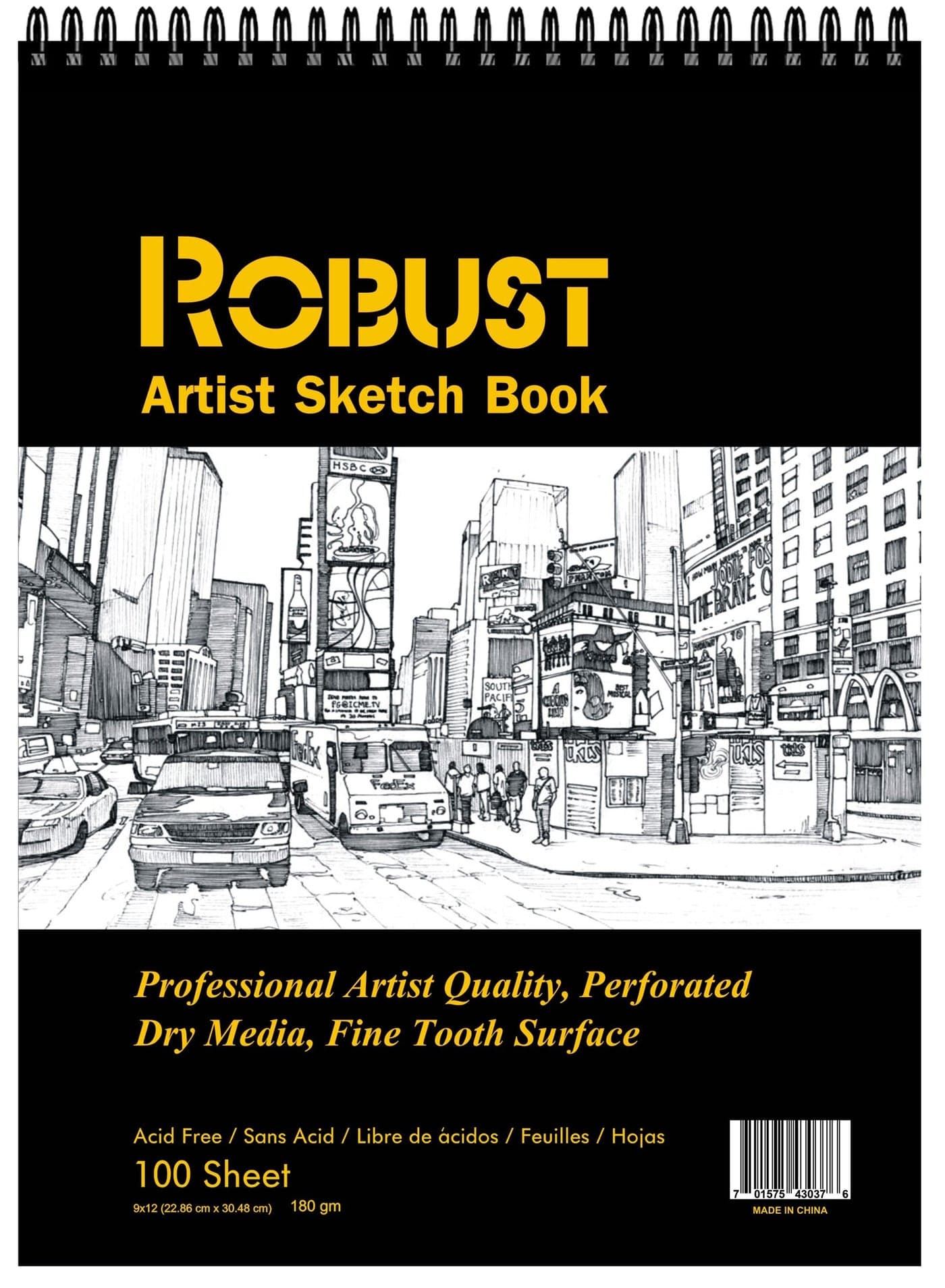 Robust 400 Series Sketch Book (9"x12"), 100Sheets Sketch Pad,180gsm Drawing Notebook, Art Paper for Dry and Wet Media, Drawing Book For Kids, Spiral Bound Artist Sketch Paper, Acid Free Art Book