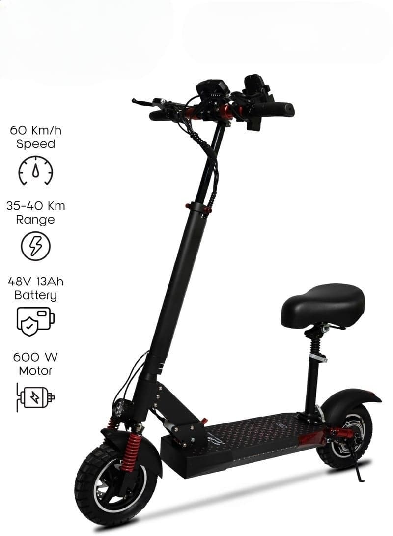 Lucky Liang L12 Electric Scooter – 600W Motor, 48V 13Ah Battery, 35-40Km Range, 10”×2.5 Road Tires, Foldable Aluminium Alloy Frame, 3-Speed Modes, Rear Suspension & Disc Brakes