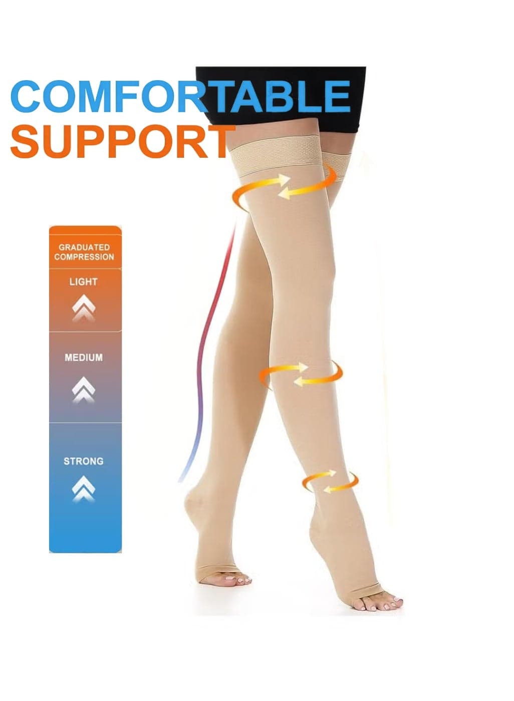 23-32 mmHg Open Toe Medical Compression Stockings for Women Men, Thigh High Graduated Compression Socks with Dot Silicone Band, Support Circulation Pressure Stockings for Varicose Veins, Edema
