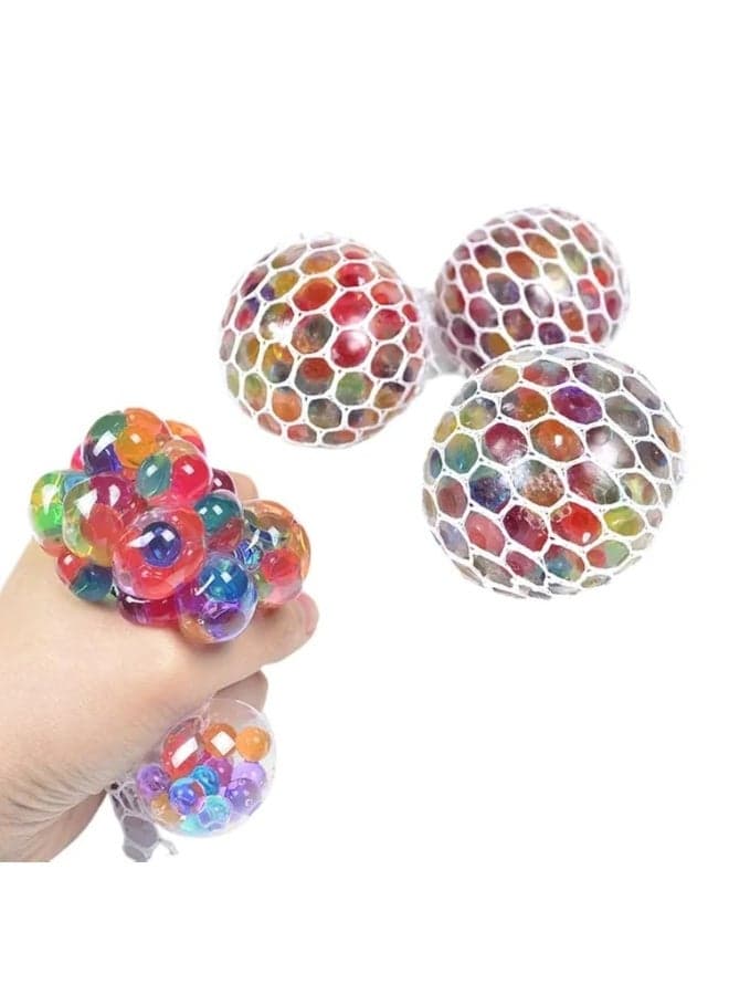3 Piece Mesh Squishy Stress Balls with Water Beads – Colorful Squeeze Fidget Toys for Kids & Adults | Anxiety Relief Sensory Toy | Party Favors, Return Gifts, Goodie Bag Fillers
