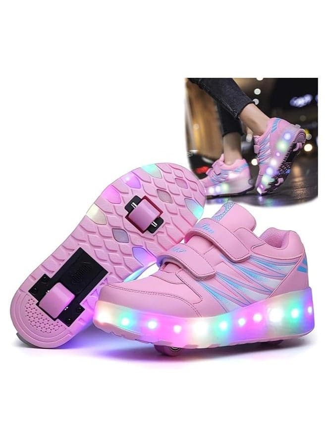 Roller Shoes Sneakers,Roller Skates for Kids,Skates Shoes with Wheels LED Light for Kids (Pink)