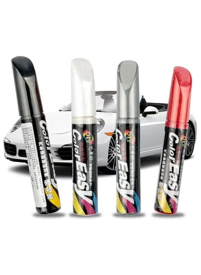 Car Scratch Repair Pen Set – 4PCS Touch-Up Paint Pens for Car, Motorcycle, Boat – Auto Scratch Remover Pen in White, Black, Silver, Red – Easy Fix for Light Scratches & Swirls