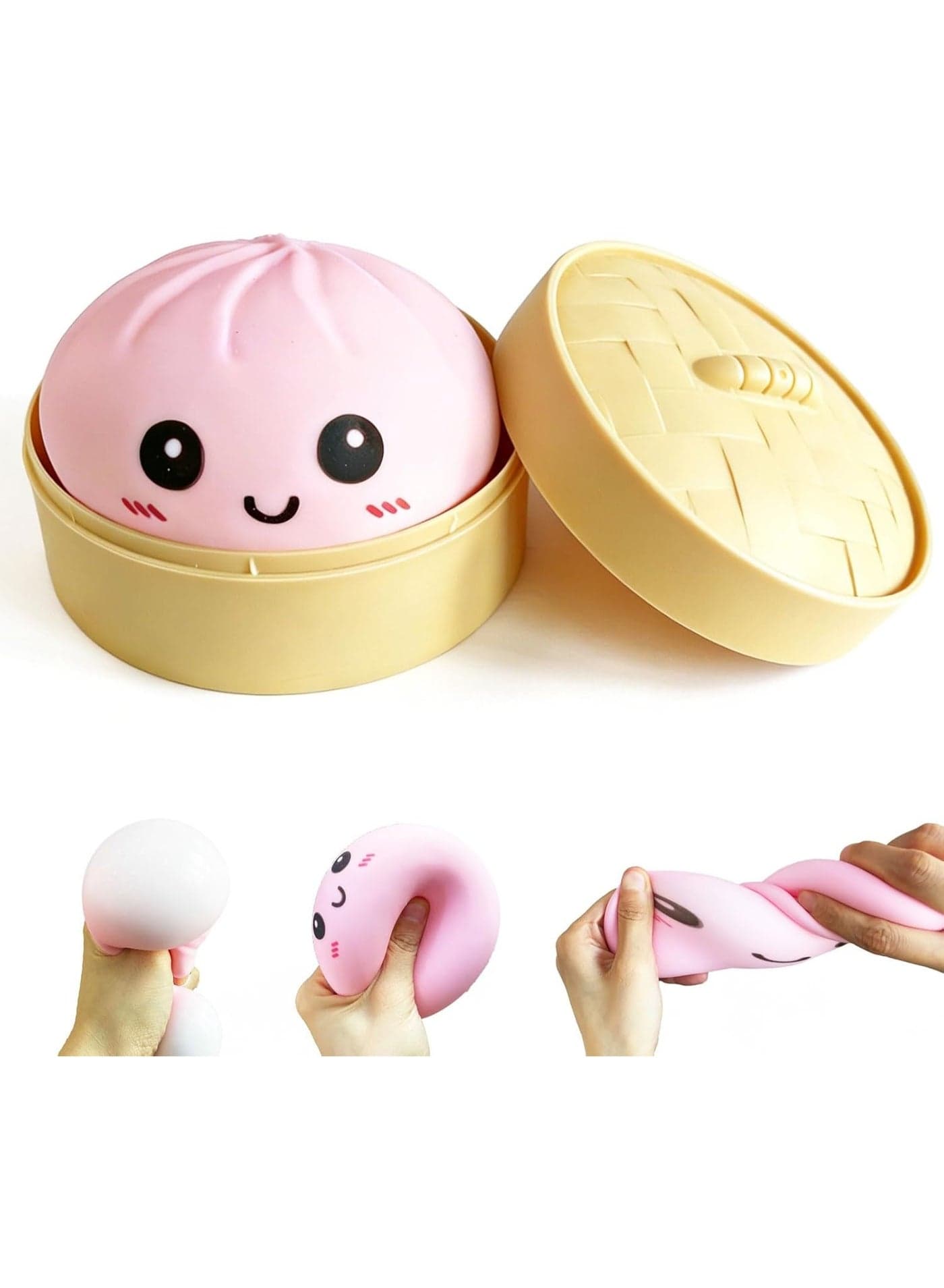 Dumpling Squishy Mystery Box, Super Soft Slow Rising TPR Tear-Resistant Smiley Face Dumpling Toy, Fidget Sensory Toys for Easter Basket Stuffers, Parties, Classroom Prizes Adults Kids(Pink)