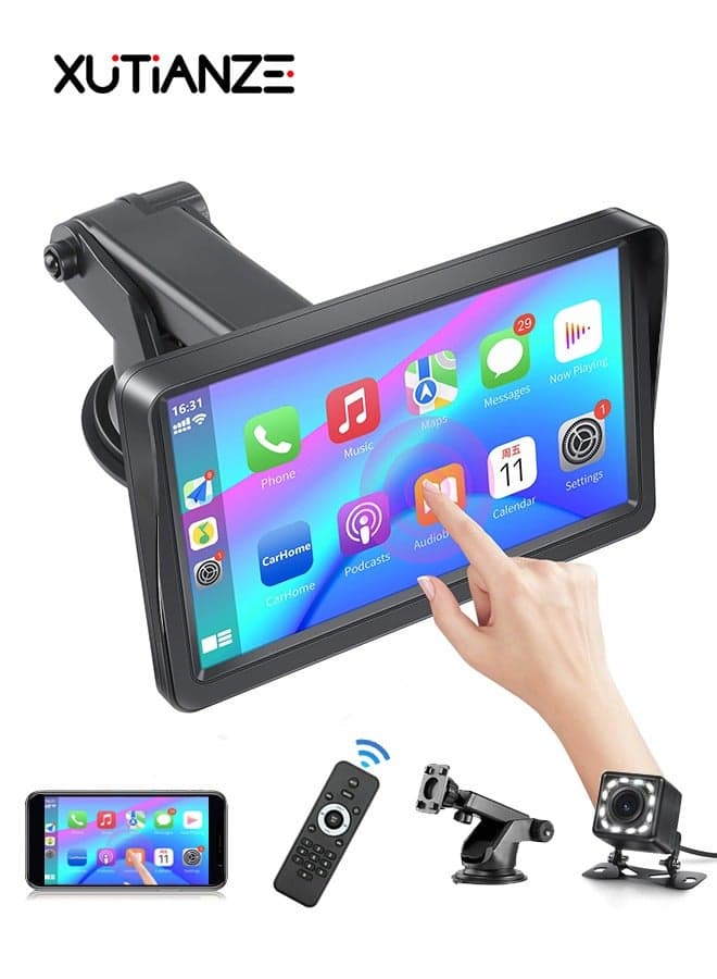 7-Inch Wireless Apple CarPlay & Android Auto MP5 Player – Phone Required, Remote Control, Rear Camera Supported, TF/USB Playback, MirrorLink, Bluetooth, AUX/FM, Voice Control – Easy Mount 12V–24V