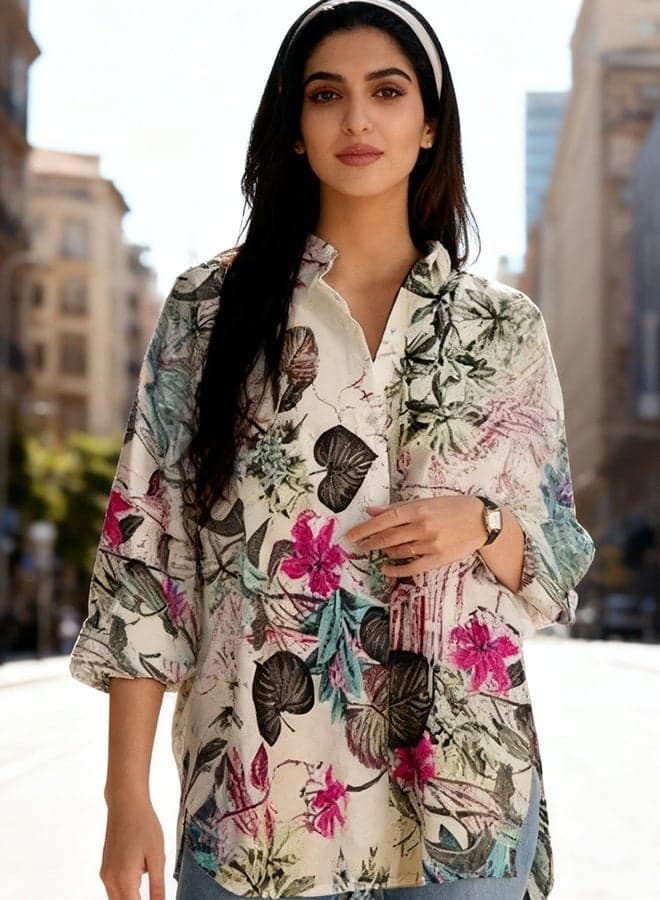 ladies stylish lapel shirt for daily commute womens long sleeve top with simple design and loose fit featuring a beautiful floral pattern