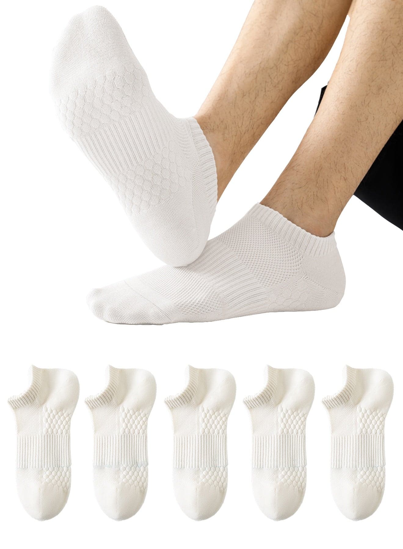 Men's Ankle Socks 5-Pack - Summer Mesh Breathable Socks with 7A Antibacterial Technology, Moisture Wicking, Anti-Slip Massage Sole
