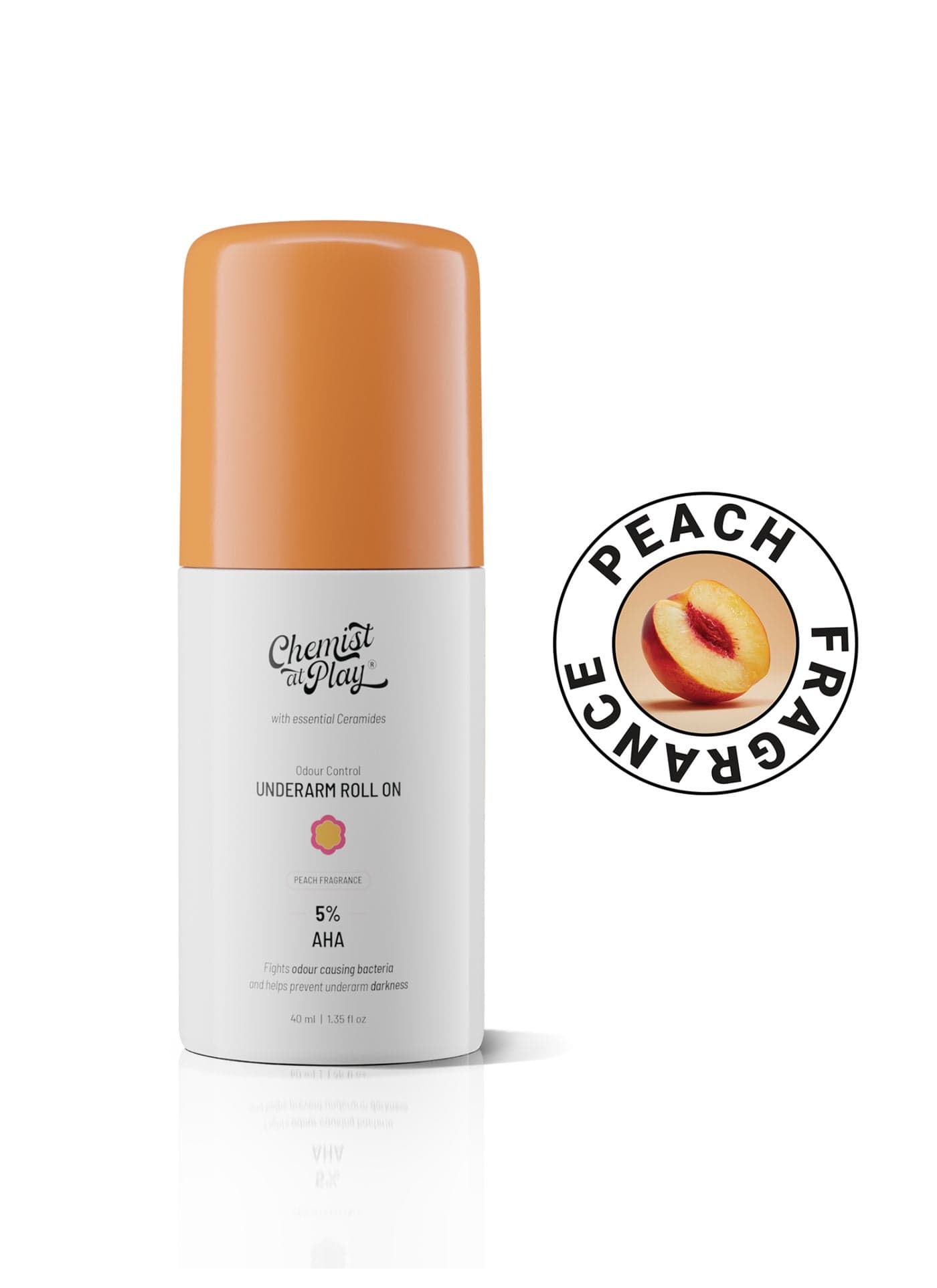 Roll On Deodorant, Peach Fragrance, Underarms & Body, Lactic Acid, Mandelic Acid & Ceramides, Alcohol & Aluminium Free