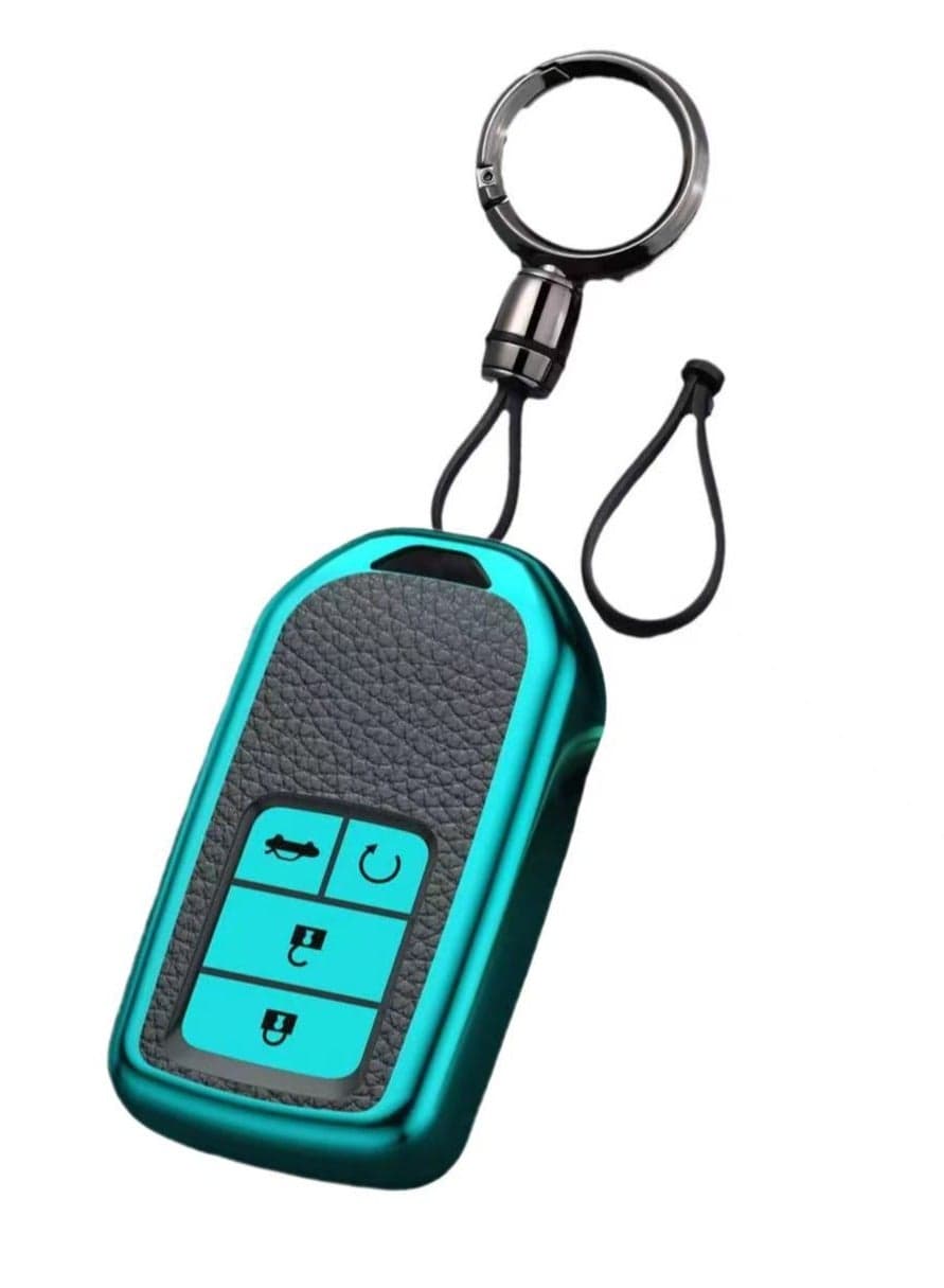 OUYoo For Honda Key fob Cover,case Texture,with Keychain,Soft TPU Key Shell/Skin,4-Buttons fit Accord Civic CRV Pilot Odyssey Passport Remote Key Vehicle Accessories,(Green).