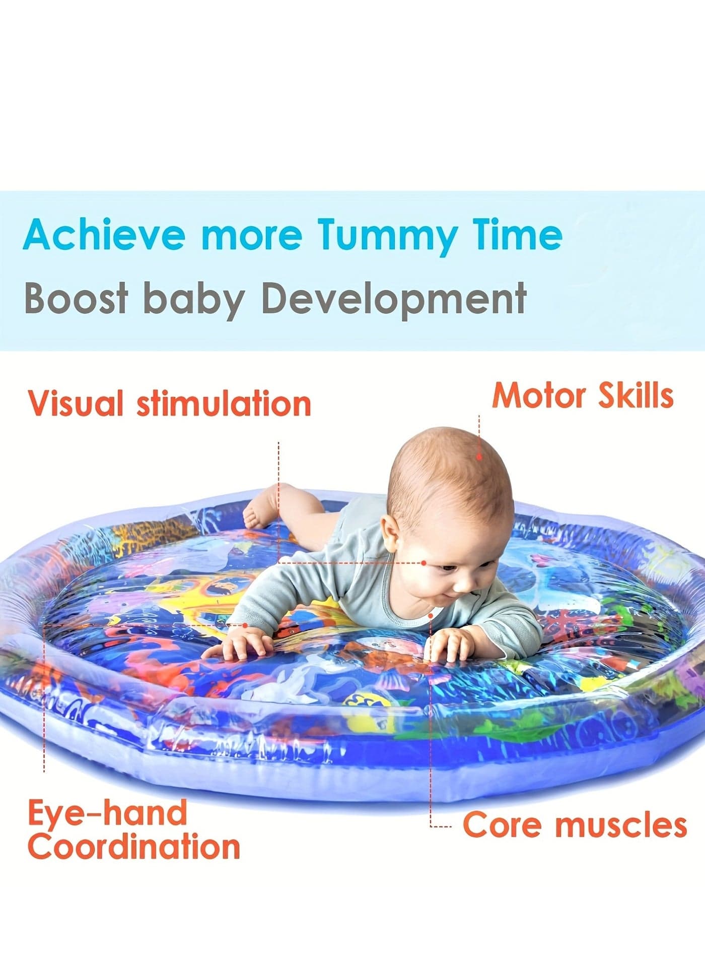 Baby Inflatable Water Mat, Water Play Mat, Baby Toys, Aquarium Mat, Promote Baby Motor And Sensory Development, Grow Through Play Sensory Stimulation Gifts For Infants Boys Girls, 25.6 Inches