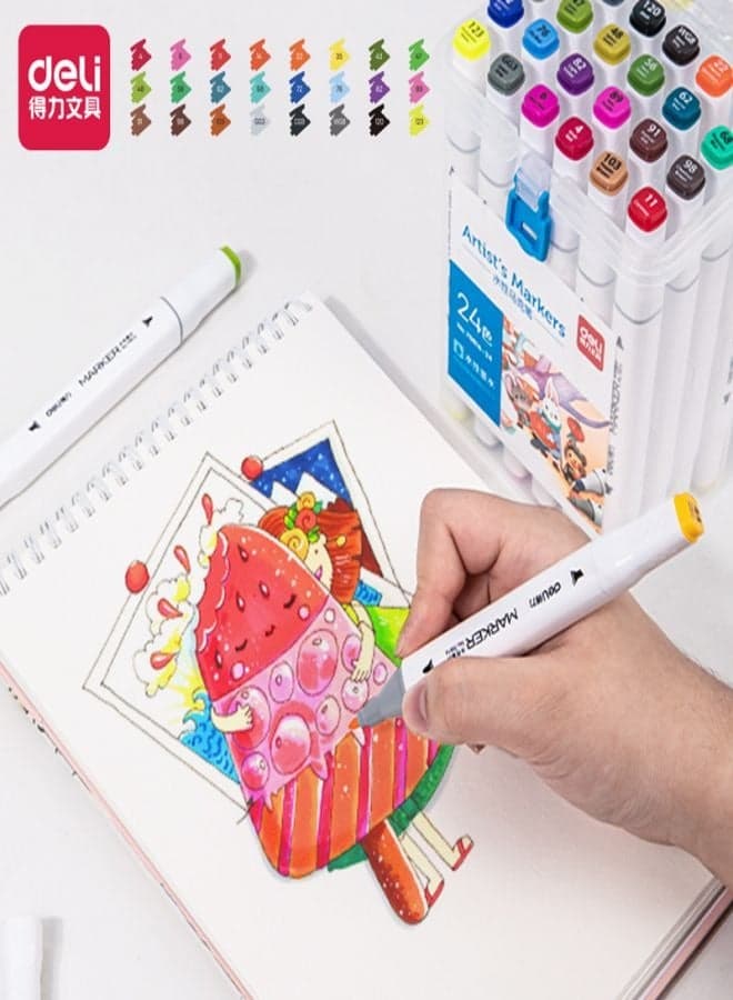 Deli 24-Color Double-Ended Markers – Water-Based, Washable Art Markers for Kids