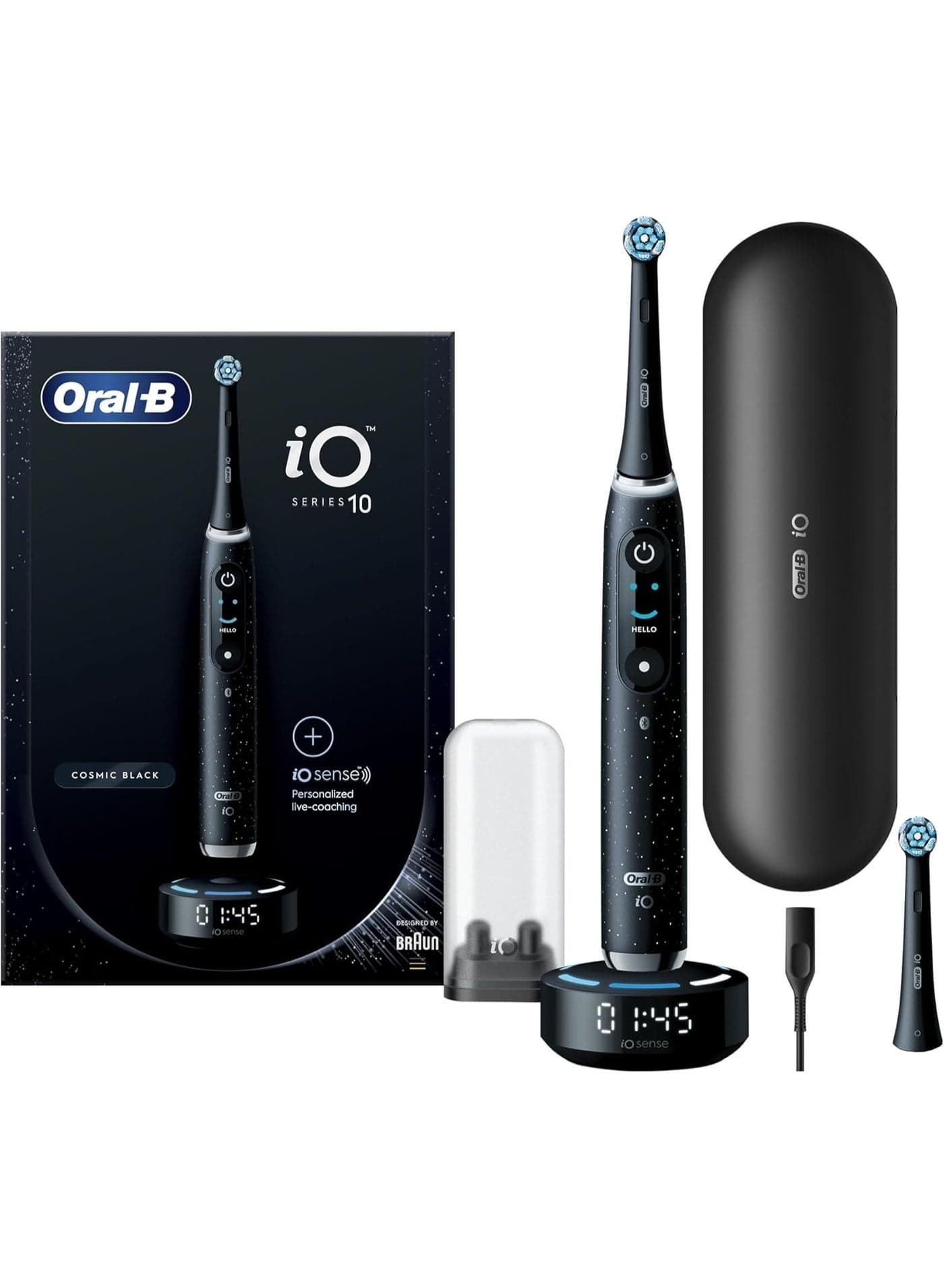 Oral-B iO Series 10 AI Rechargeable Toothbrush, 7 Smart modes, iO technology, AI with 3D Teeth Tracking, Interactive Display, 3hrs, Fast Magnetic Charger - Cosmic Black