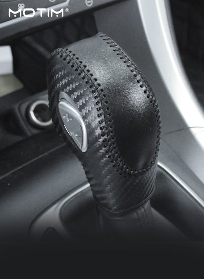 Car Gear Shift Knob Cover for Fusion/Escape/Focus/Fiesta, Carbon Fibre Design, Leather Anti-Slip Gear Hoodie for EcoSport/Transit/C-Max Accessories, Car Interior Accessories