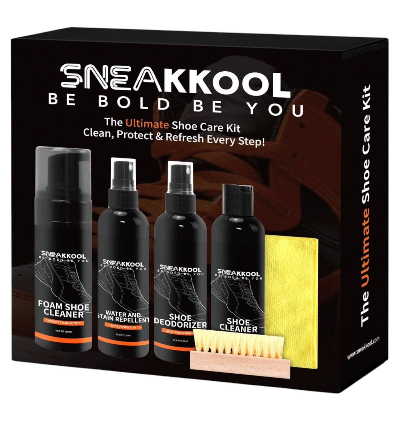 Premium 6-in-1 Sneaker & Shoe Cleaning Kit – Foam Cleaner, Water-Repellent, Odor Eliminator, Brush & Microfiber Towel – Safe for Leather, Suede, Canvas – Deep Clean Sneakers Fast