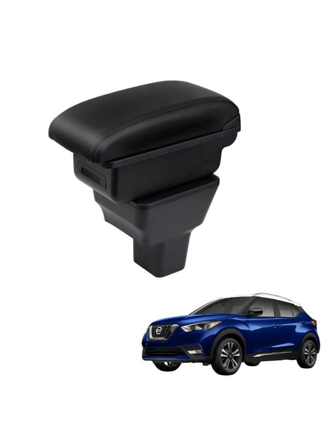 TRX AUTO Armrest For Nissan Kick 2017-2025 | Sliding Adjustable Armrest Design | Multi-Layer Console with Storage Compartments, Cup Holder | Interior Accessories For Nissan Kick