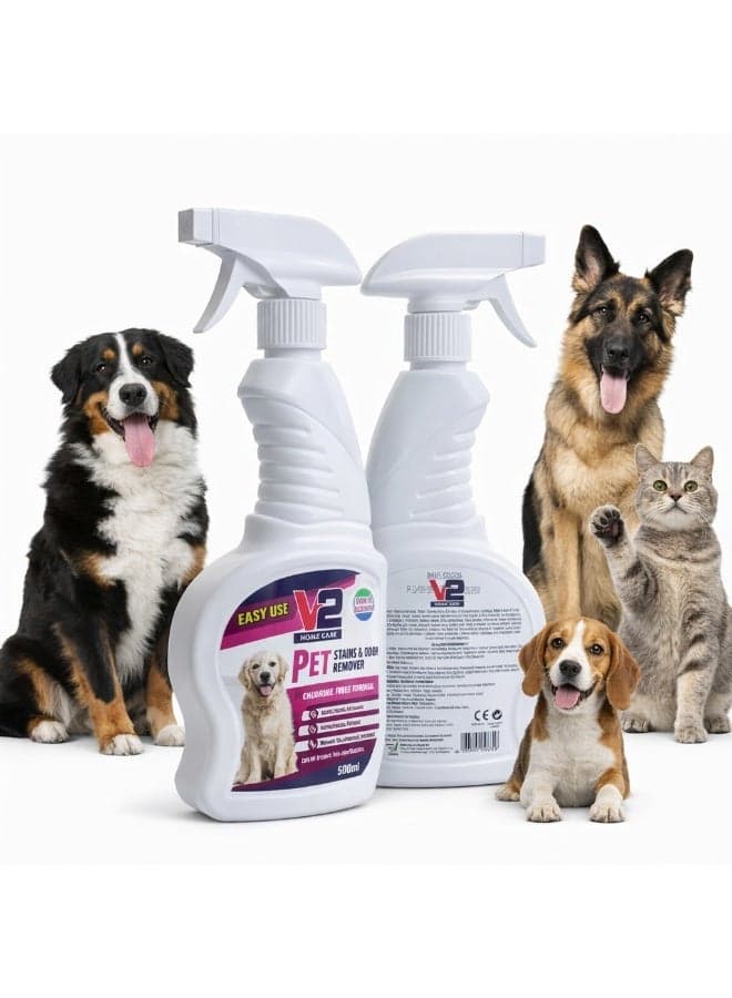 Pet Odour Neutralizer & Enzymatic Cleaner Spray, 2x500ml –Triple Strength Deodorizer for Dog & Cat Urine, Litter Box & Stains – Safe for Carpets, Floors