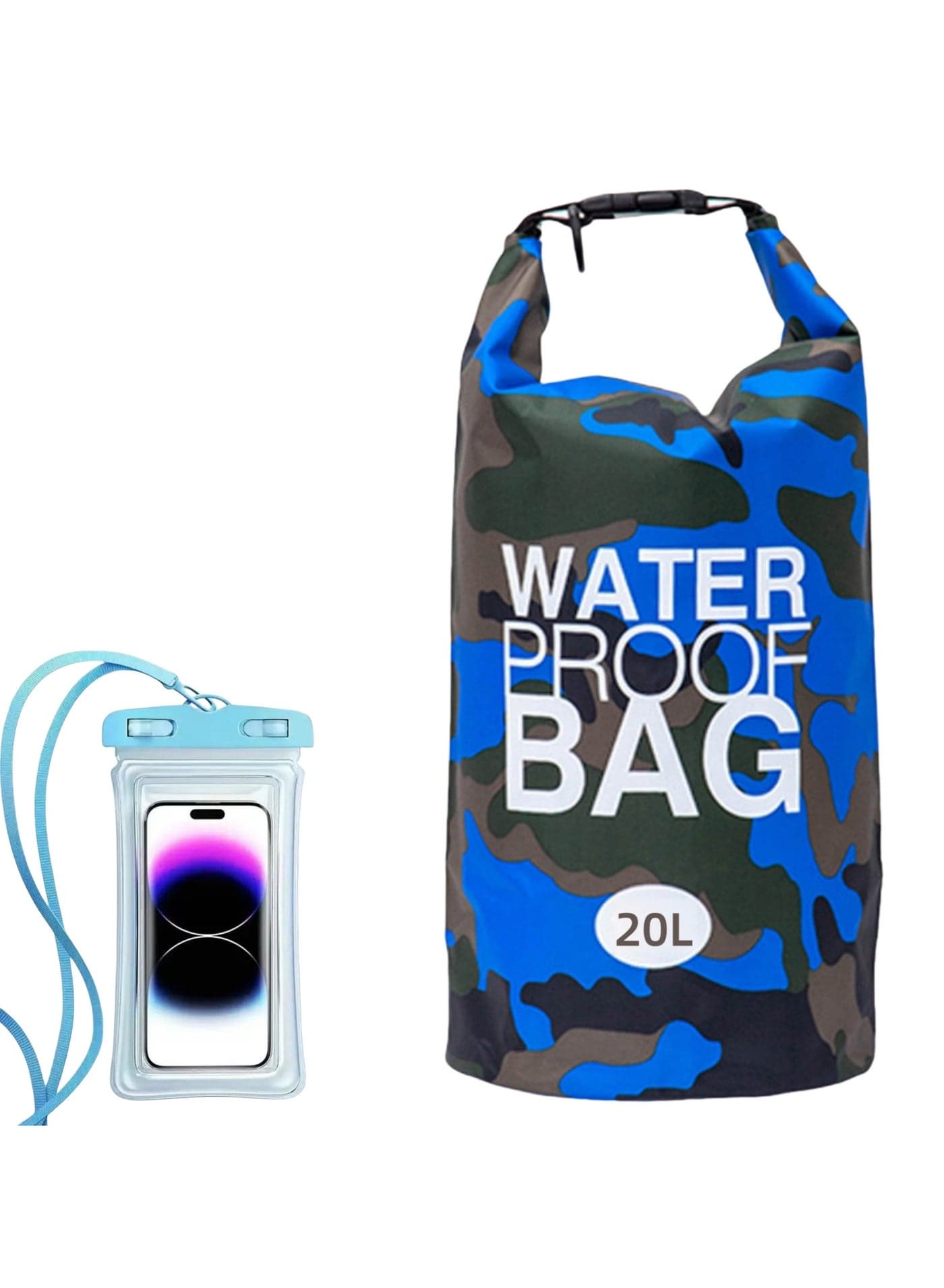 Marine Dry Bags, Multifunctional Waterproof Dry Bag Backpack with Floating Roll Top Closure, 20L Capacity 60x24cm for Kayaking, Beach, Rafting, Boating, Hiking, Includes Waterproof Phone Case