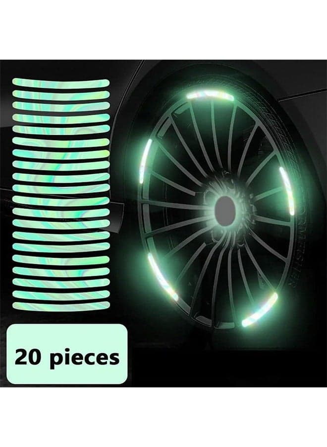 20 PCS Car Reflective Wheel Stickers,Decorative Electric Motorcycle,Bicycle,Car Wheel Hub Colorful Light-emitting Strip Creative Warning Body Stickers