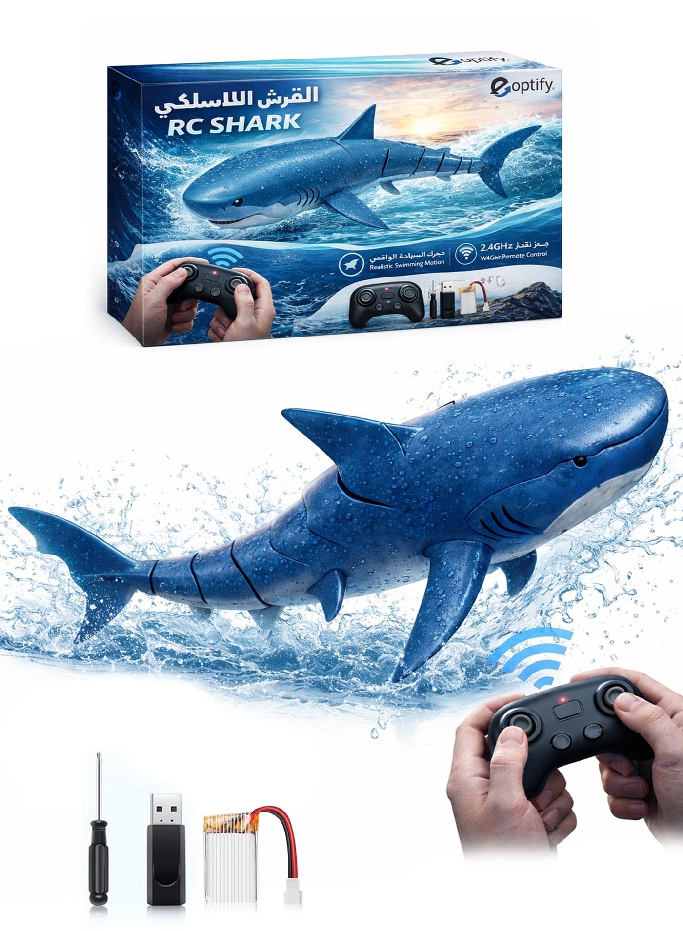 Remote Control Shark Toy with LED Lights & Water Spray for Kids | Realistic Simulation RC Shark with 30-Meter Range & Advanced 2.4GHz Wireless Technology | Perfect Toy Gift for Kids - Blue