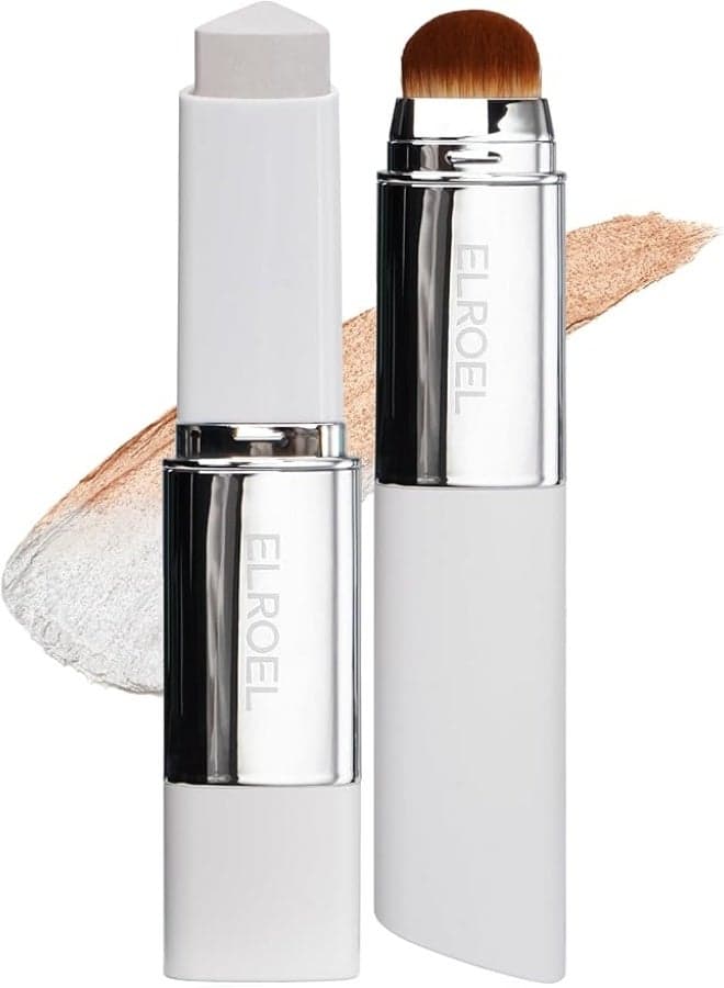 Blanc Cover Cream Stick V White – Korean Color Changing Foundation Stick with Volufiline, Medium to Full Coverage Dewy Finish Makeup & Dual End Brush 0.45 oz