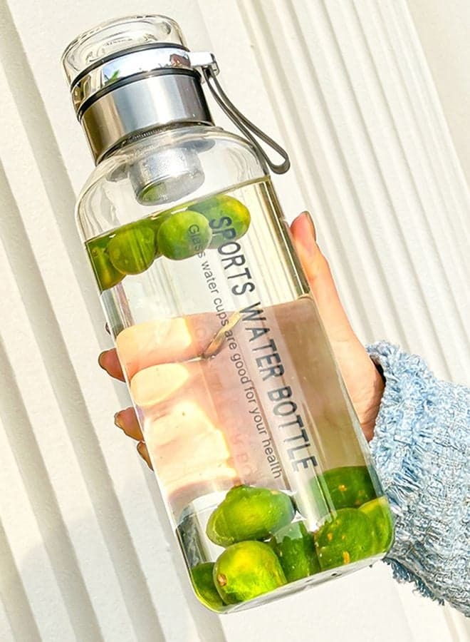 1000ml Large Capacity Clear Sports Bottle Summer Sports Water Bottle High Borosilicate Glass Leakproof Portable Outdoor Water Cup