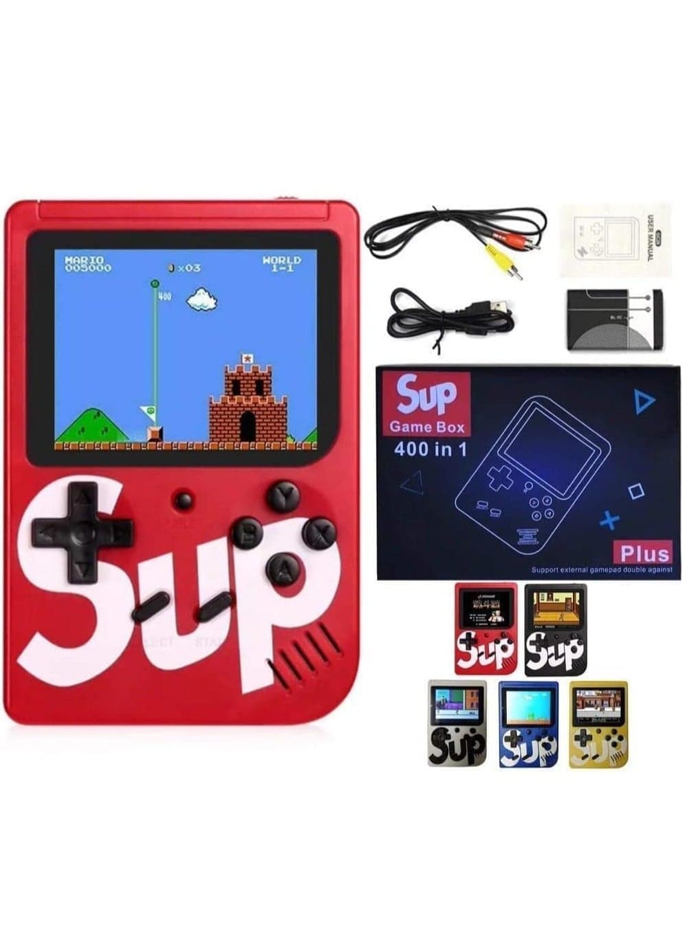SUP Game Box Plus 400 in 1 Retro Mini Gameboy Console 3.0 Inch - Portable Rechargeable Single Player (Red)