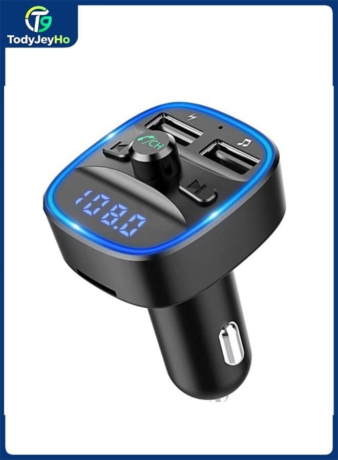 TodyJeyHo Bluetooth FM Transmitter Car, Music Adapter for Car Radio, Car Bluetooth Cigarette Lighter Hands-Free System, 2 USB Ports, Supports SD Card USB Sticks