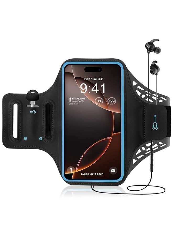 Sports Armband for iPhone 17 16 15 14 13 12 Pro/Max/8 Plus/XR, Gym Running Fitness Workout/Exercise Key/Card Holder Arm Band Case for Samsung S25 S24 S23 S22/Plus/Note Google Pixel (Black)