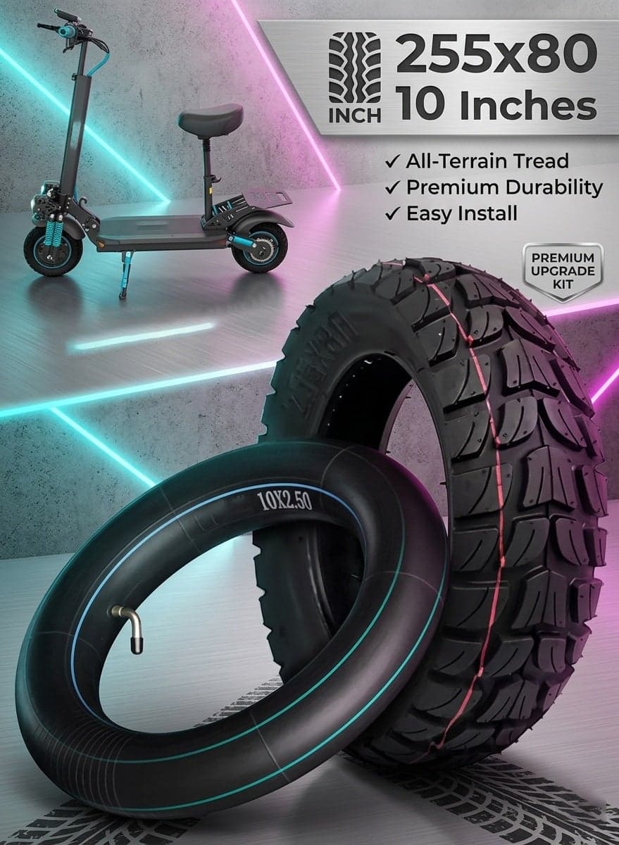 Original High-Quality 10-Inch Off-Road Outer Tire with Tube for Electric Scooters – 255x80 Inflatable All-Terrain Replacement Tire with Tube