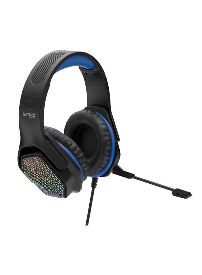 BG500 Gekko Gaming Headphones with LED RGB, Ultra-Clear Mic, Deep Bass 40mm Drivers, Noise-Isolating Cushions, Adjustable Headband, Lightweight Design – Compatible with PC/PS4/PS5/Mobile (Black / Blue)