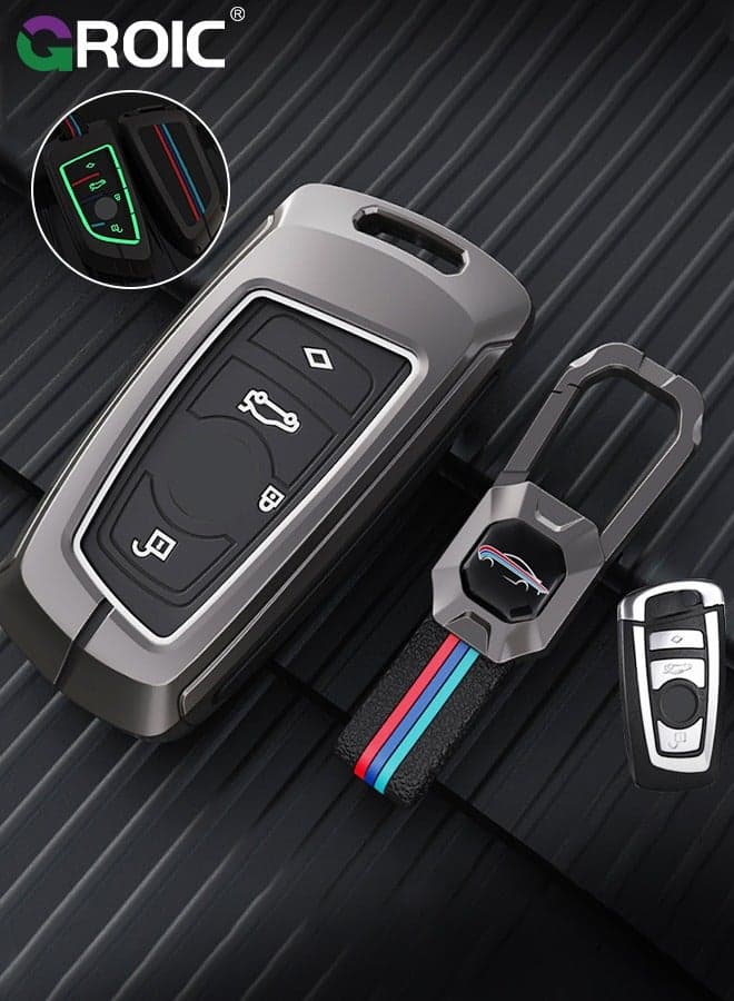 For BMW Key Fob Cover with Keychain, Zinc Alloy and Fluorescent Silicon Car Key Shell Case for BMW 1 3 5 6 7 Series X3 X4 GT3 GT5 M5 M6, Smart Key Holder Protector (A)