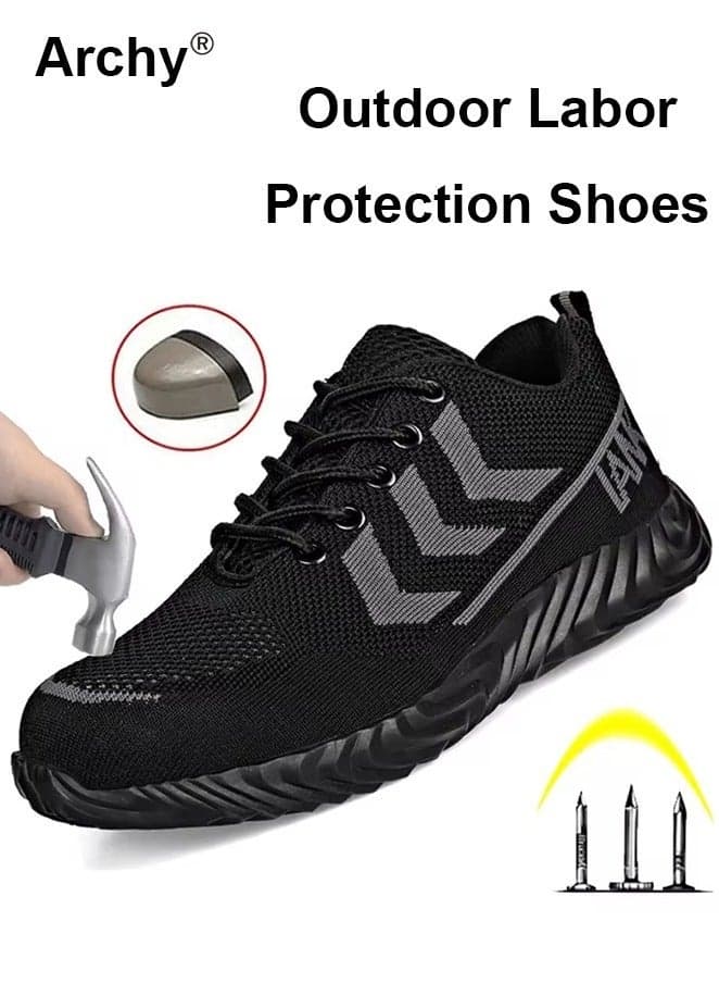 Steel Toe Shoes for Men Indestructible Work Shoes for Men Lightweight Men's Steel Toe Sneakers Comfortable Safety Toe Shoes Black Steel Toe Tennis Shoes Construction Safety Shoes Outdoor Labor Protection Shoes for Men Anti-Slip Anti-Smash Anti-Puncture