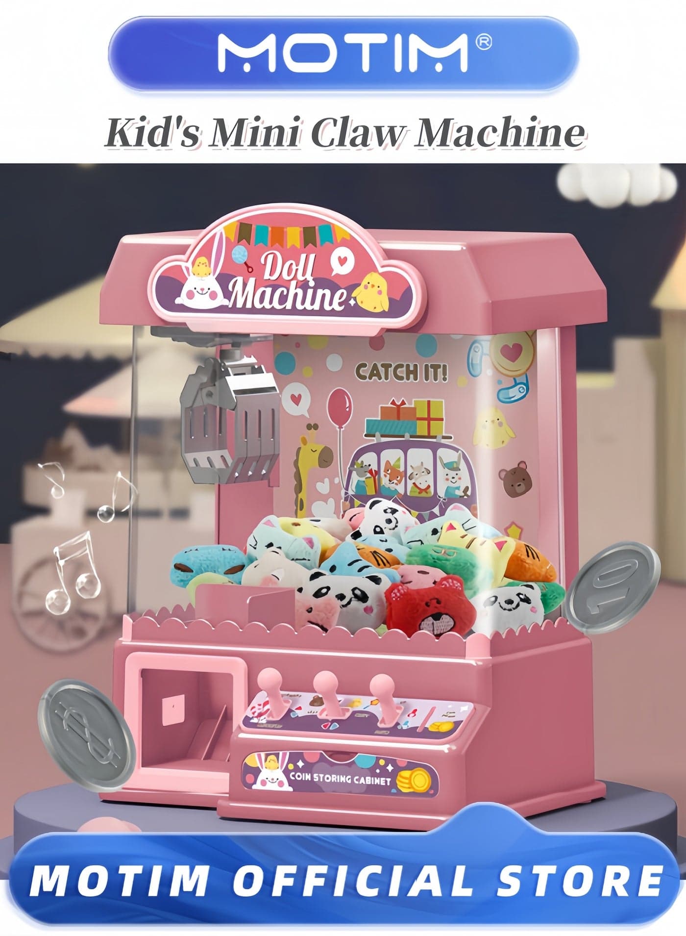 Mini Claw Machine DIY Doll Machine for Kids Electronic Arcade Game Indoor Toy with Music for Home Party Birthday Gifts Cool Toys Blue