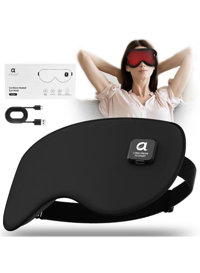 Heated Eye Mask for Dry Eyes, Cordless Rechargeable Warm Eye Compress, Temperature Control, Light Blocking, Washable Cover & Travel, 1000mAh Rechargeable Battery