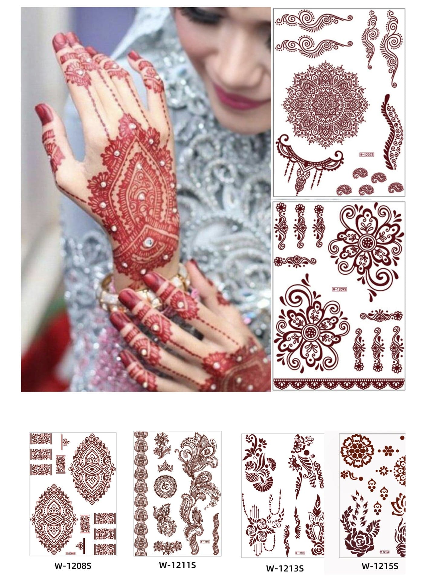 8 Sheets of Brownish Red Henna Tattoo Stickers Mehndi Design Temporary Waterproof Tattoo Stickers Ramadan Eid Mubarak Gift