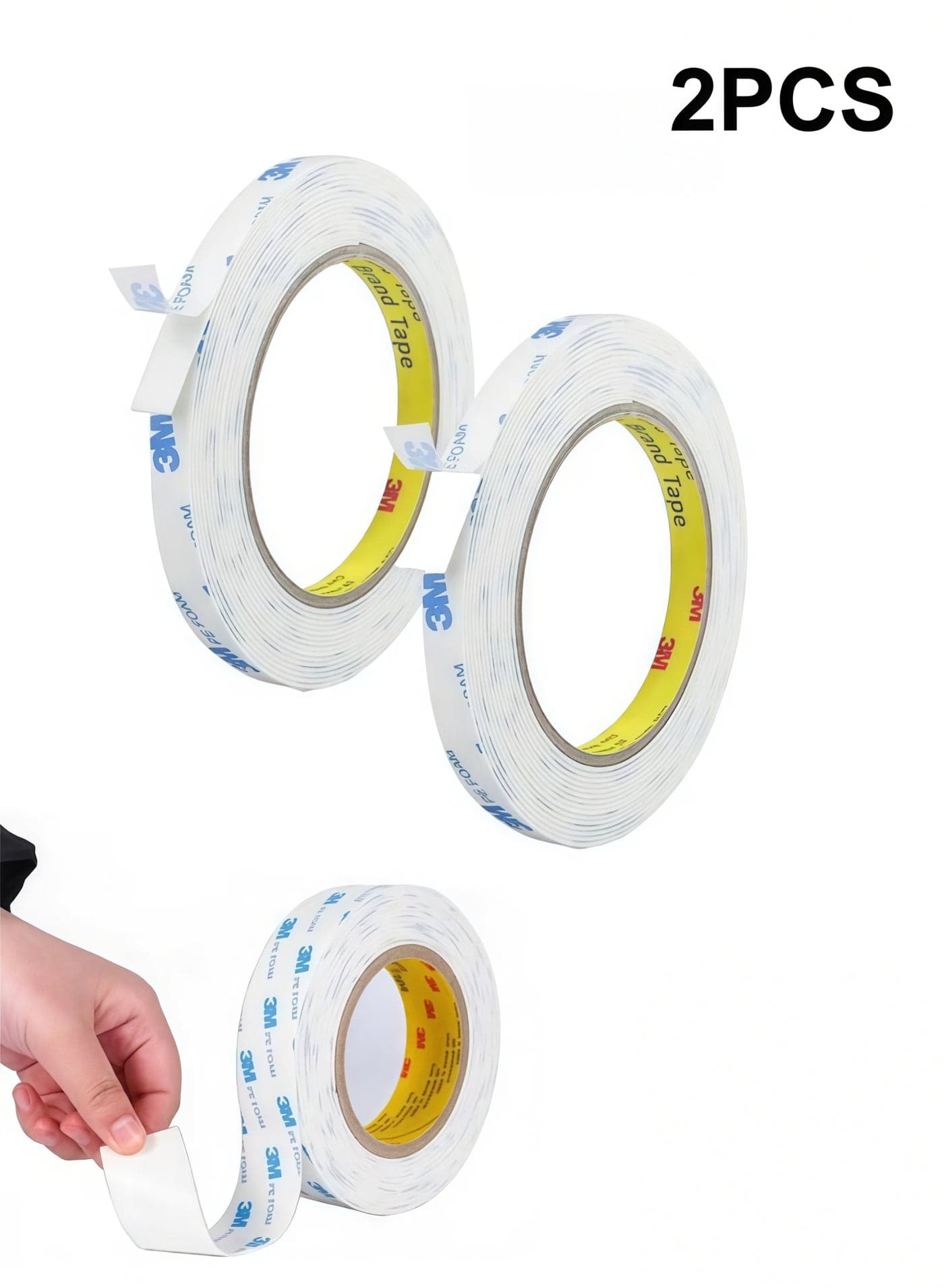 Double Sided Tape 1cm*3meter, Mounting Tape Heavy Duty, Removeable PE Foam Tape Strips, Strong Adhesive Tape Waterproof Free Damage for Paint Wall Picture Hanging Poster(2PCS)