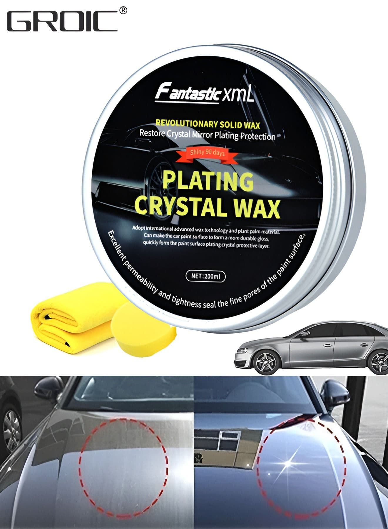 Car Wax Solid for All Color Cars,Car Wax Kit Cleaner, Car Waxing Scratch Resistance Auto Ceramics Coating 200g with Free Waxing Sponge and Towel