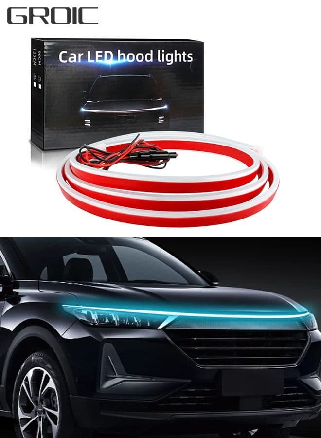 59 Inch Exterior Car Hood Light Strip, 12V DRL Dynamic Scan Start Up Hoodbeam Kit, Flexible Waterproof & Fuse Protection Function Daytime Running Light Strip kit for Cars, SUVs, Trucks