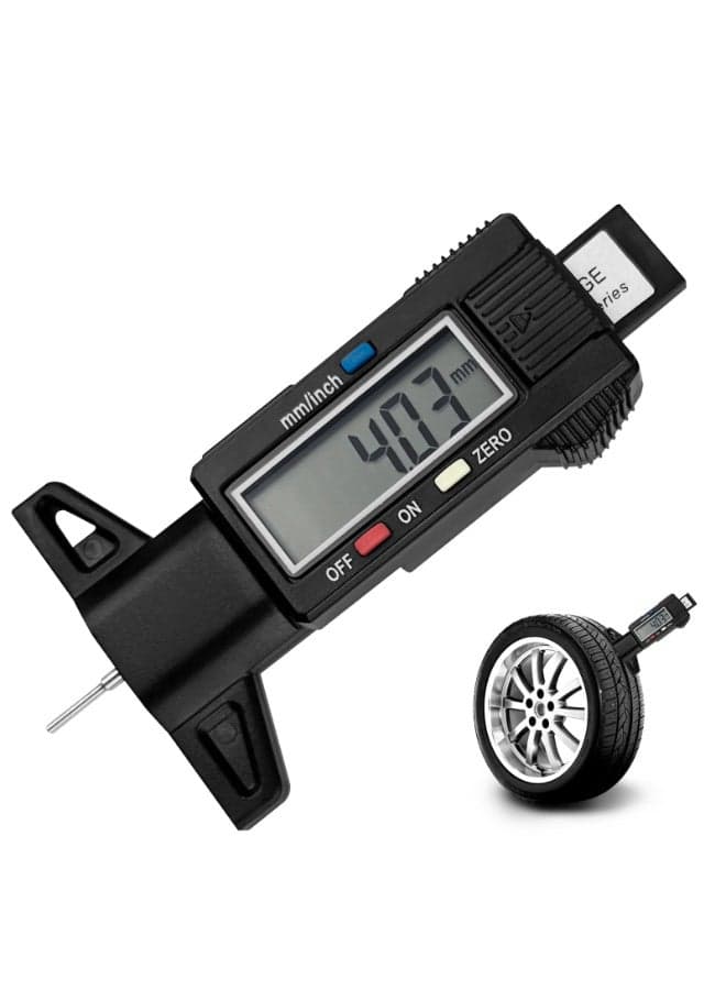 Tire Tread Depth Gauge, Digital Tyre Tread Depth Gauge with LCD Display, 0-25.6 mm, Easy Read, Portable Size, Suitable for Cars, Trucks, Motorcycles