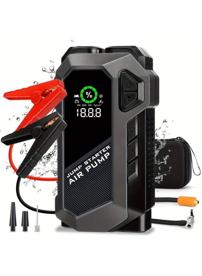 Car Jump Starter, 4000A Battery Jump Starter with Air Compressor, for Up to 10.0L Gas and 8.0L Diesel Engines, 12V Lithium Portable Jump Box Car Battery Jumper Start with LED Light & Quick-Charge