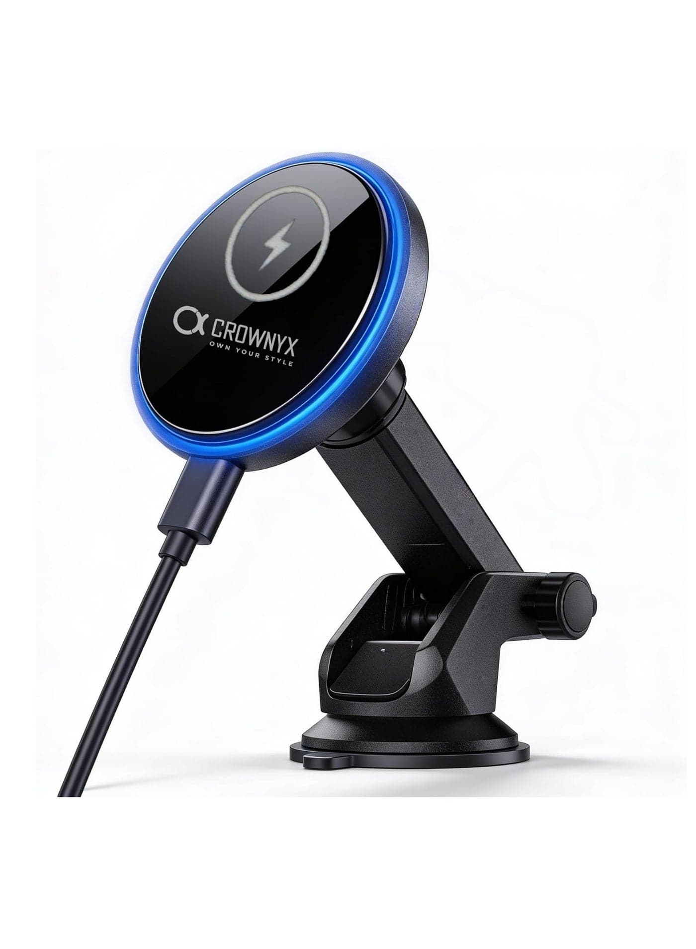 CROWNYX CAC-200 2-in-1 Wireless Car Charger 15W – MagSafe Fast Charging 360° Mount for Dashboard & Air Vent, Compatible with iPhone, Samsung Galaxy S, Google Pixel 7–9 & OnePlus 11–13