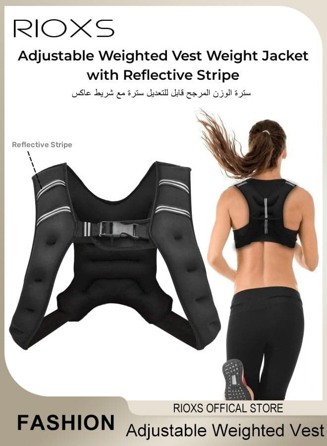 Adjustable Weighted Vest Weight Jacket for Men and Women with Reflective Stripe, Light-weight and Breathable Vest with Storage Space for Running Strength Training Workout Jogging Walking Home Gym Fitness Unisex