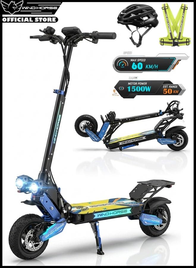 Folding Electric Scooter 1500W Powerful Motor, 48V 13Ah Battery, 60KM/H High Speed, 50KM Range, NFC Key Start, 10 Inch Tires, Aluminum Alloy Frame with RGB Lights
