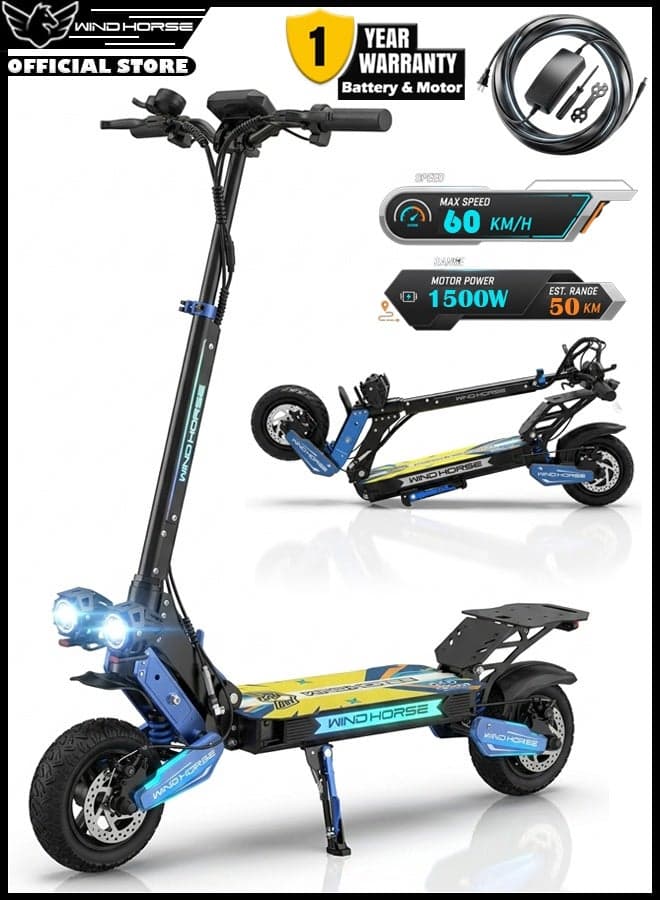 Folding Electric Scooter 1500W Powerful Motor, 48V 13Ah Battery, 60KM/H High Speed, 50KM Range, NFC Key Start, 10 Inch Tires, Aluminum Alloy Frame with RGB Lights