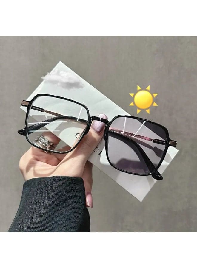 Women's Fashion Light-Adaptive Color-Changing Fashion Glasses, PC Frame with Transparent Lenses, -Use Retro Party & Everyday Decorative Glasses for Women, Glasses Fashion, Versatile Eyewear, Modern Aesthetic, Durable Eyewear (Includes eyeglass case),sunglasses
