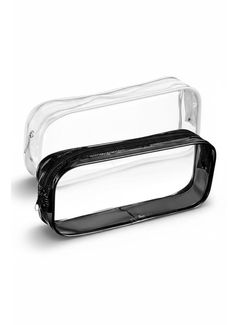 Ferepiper 2 pcs clear pencil bag with pvc zipper white and black