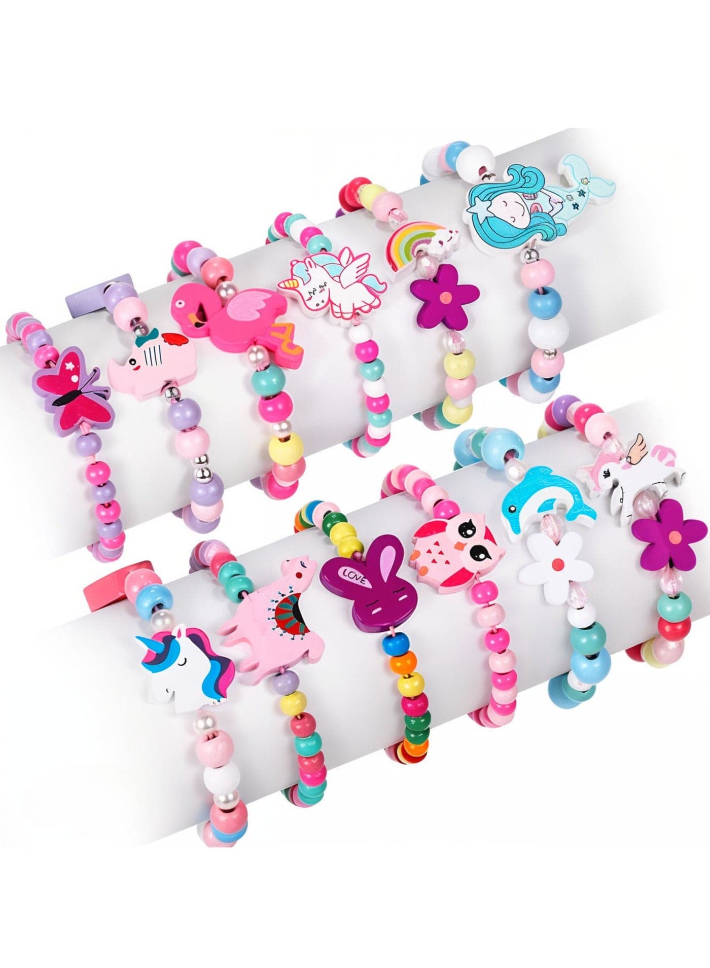 12 Piece Colorful Beaded Bracelets for Kids Animal & Flower Theme Set, Perfect for Party Favors and Gifts