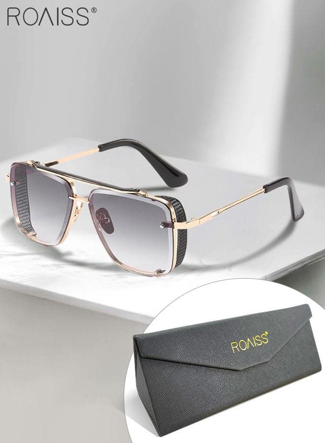 Modern Square Sunglasses for Men Women, UV400 Protection Sun Glasses with Gold Metal Frame, Fashion Anti-Glare Sun Shades for Driving, Fishing, Traveling, Grey Lens