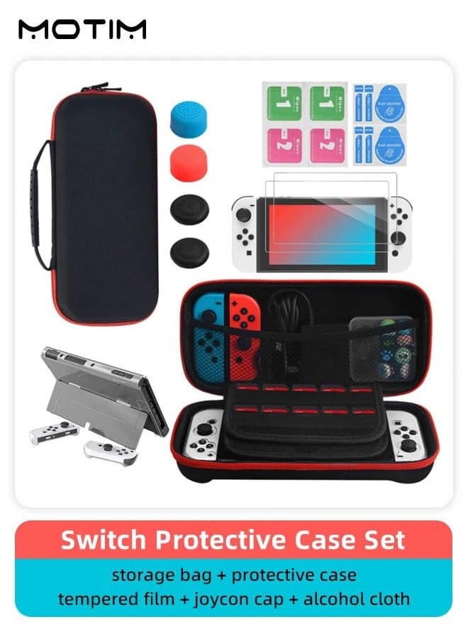 10-in-1 Switch Carrying Case for Nintendo Switch OLED, Include Switch OLED Accessories Bundle Portable Protective Case, Screen Protector and Thumb Grip Caps, Hard Cover Case and Portable Carry Bag with Game Holders
