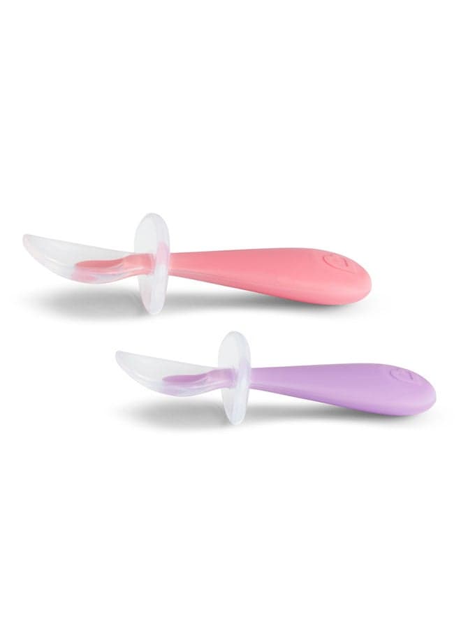 Gentle Scoop Silicone Training Spoons For 6 Months +, 2 Spoons, Pink And Purple